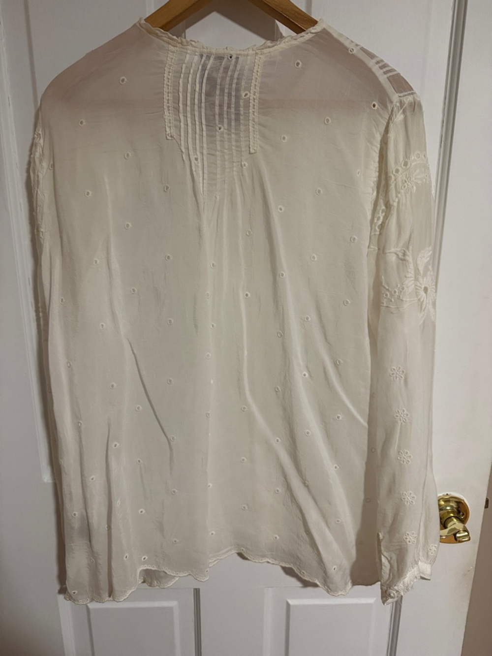 Johnny Was Bohemian Embroidered Button-Front Women’s Blouse - Cream - Picture 2 of 2